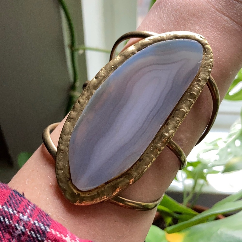 Huge purple agate gold cuff